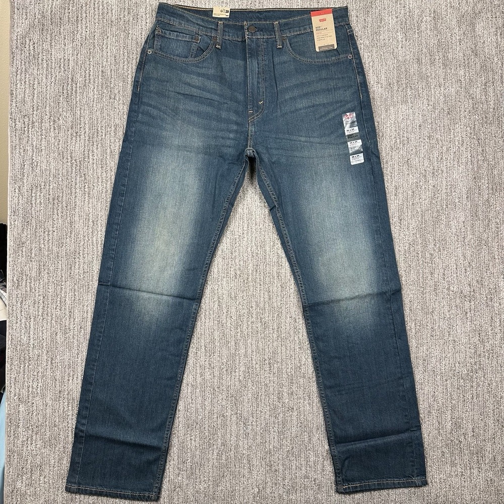 NWT Levi's 505 Original Fit Jeans Men 36x34 Dark Wash Straight Leg Stretch Denim